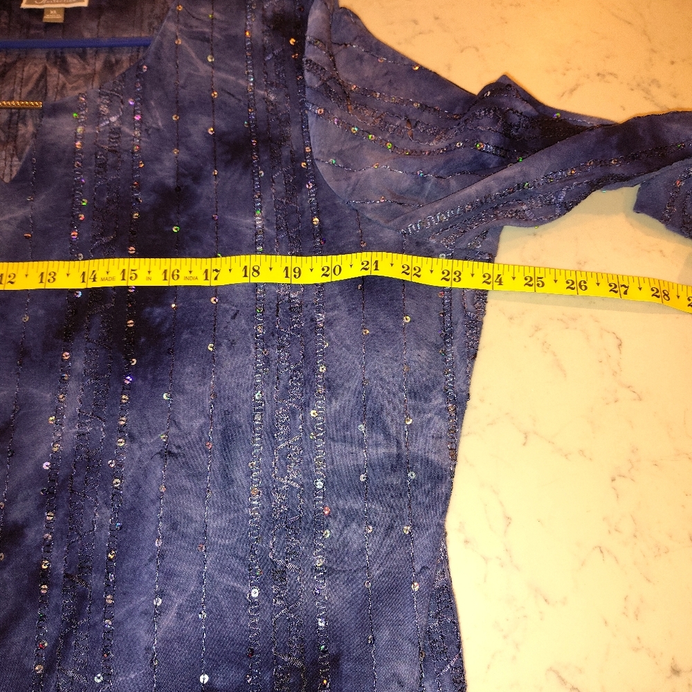 JM Collection Dark Blue Textured Top - Picture 8 of 8